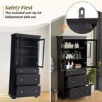 Meuble de salle de bain autoportant moderne de 178 cm avec 3 tiroirs et étagères réglables, portes en verre à fermeture douce, pour un rangement multi-pièces - ModernLuxe