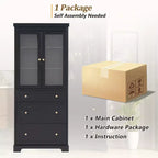 Meuble de salle de bain autoportant moderne de 178 cm avec 3 tiroirs et étagères réglables, portes en verre à fermeture douce, pour un rangement multi-pièces - ModernLuxe