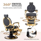Chaise de Barbier Karl Home Vintage Noir Avec Cadre Doré Robuste Inclinable Hydraulique