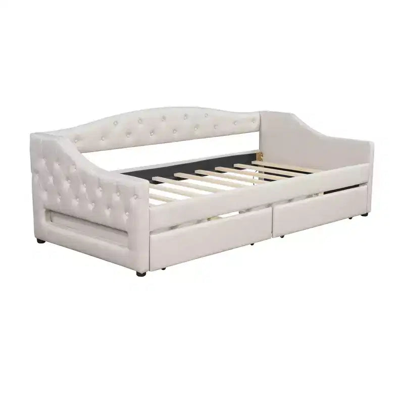 Lit de repos rembourré Whisen de taille Twin XL avec bande LED et 2 tiroirs