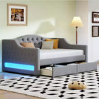 Lit de repos rembourré Whisen de taille Twin XL avec bande LED et 2 tiroirs