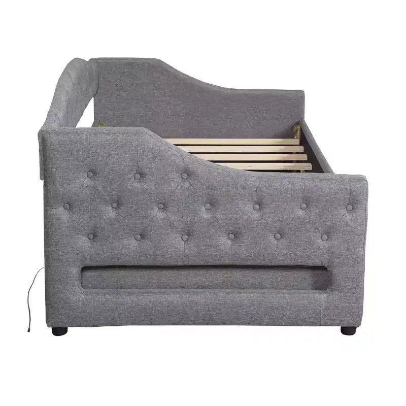 Lit de repos rembourré Whisen de taille Twin XL avec bande LED et 2 tiroirs