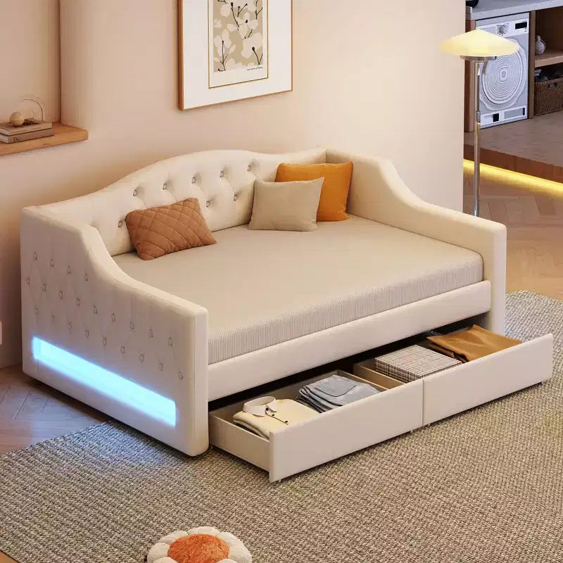 Lit de repos rembourré Whisen de taille Twin XL avec bande LED et 2 tiroirs