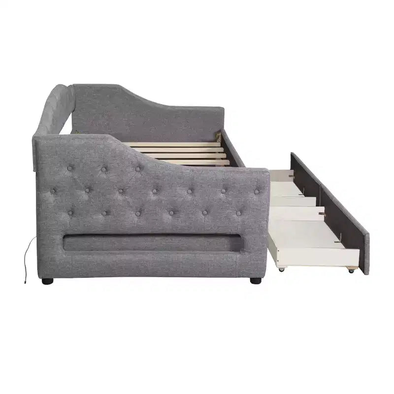 Lit de repos rembourré Whisen de taille Twin XL avec bande LED et 2 tiroirs