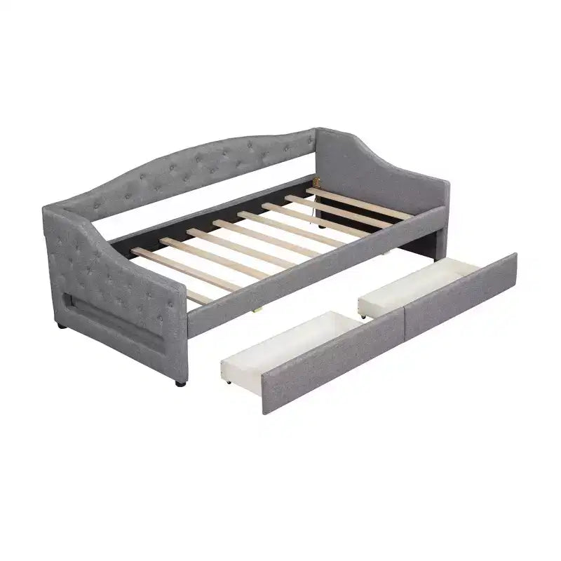Lit de repos rembourré Whisen de taille Twin XL avec bande LED et 2 tiroirs