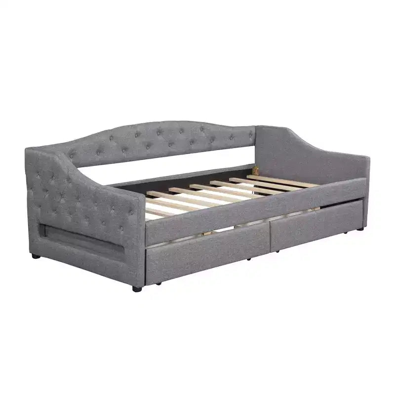 Lit de repos rembourré Whisen de taille Twin XL avec bande LED et 2 tiroirs