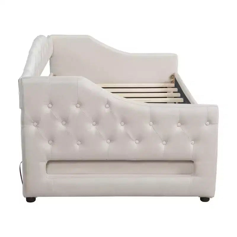 Lit de repos rembourré Whisen de taille Twin XL avec bande LED et 2 tiroirs