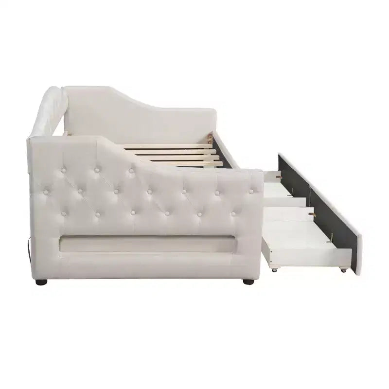 Lit de repos rembourré Whisen de taille Twin XL avec bande LED et 2 tiroirs