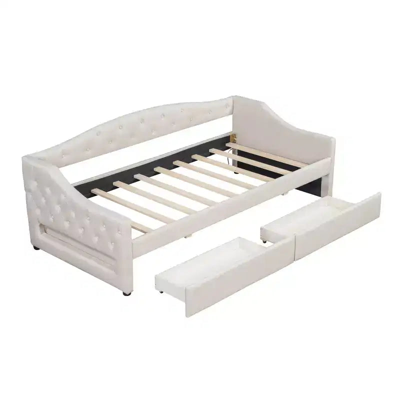 Lit de repos rembourré Whisen de taille Twin XL avec bande LED et 2 tiroirs