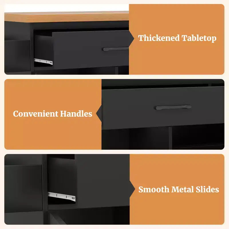 Costway Îlot de cuisine roulant avec poubelle basculante Table d'appoint Blanc/Noir