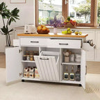 Costway Îlot de cuisine roulant avec poubelle basculante Table d'appoint Blanc/Noir