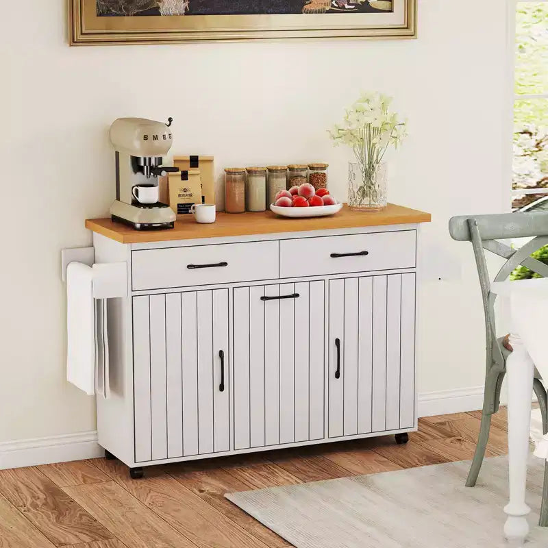 Costway Îlot de cuisine roulant avec poubelle basculante Table d'appoint Blanc/Noir