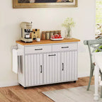 Costway Îlot de cuisine roulant avec poubelle basculante Table d'appoint Blanc/Noir