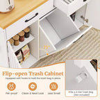 Costway Îlot de cuisine roulant avec poubelle basculante Table d'appoint Blanc/Noir