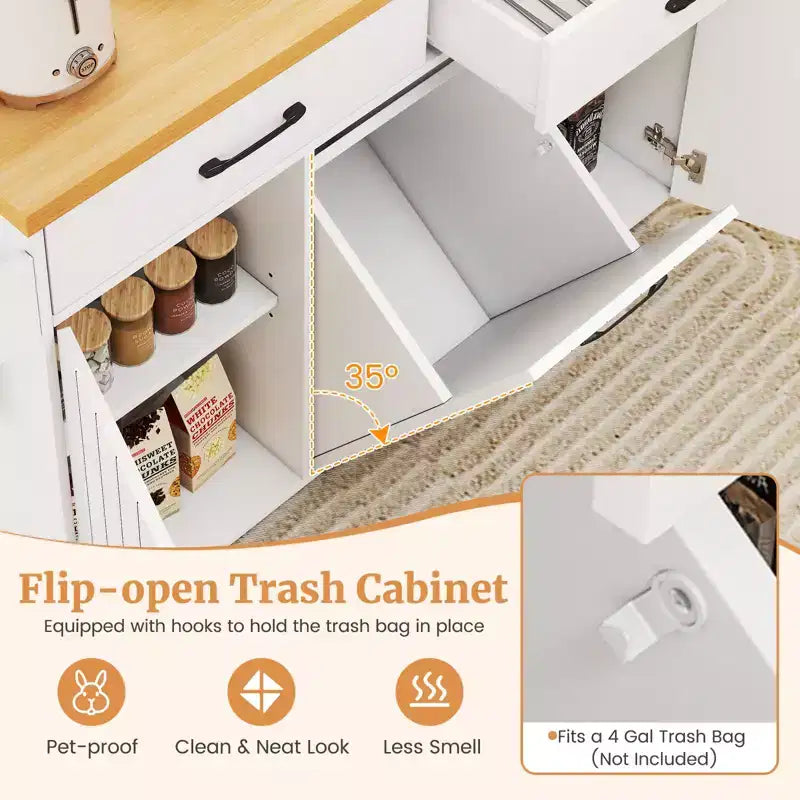 Costway Îlot de cuisine roulant avec poubelle basculante Table d'appoint Blanc/Noir