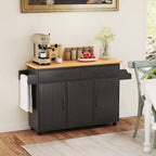 Costway Îlot de cuisine roulant avec poubelle basculante Table d'appoint Blanc/Noir