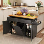 Costway Îlot de cuisine roulant avec poubelle basculante Table d'appoint Blanc/Noir