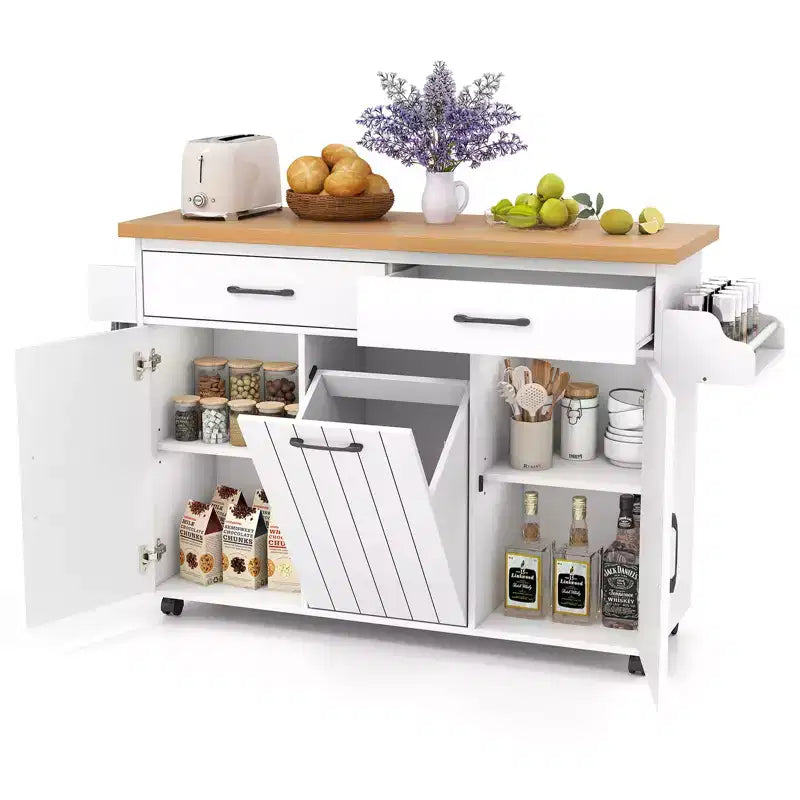 Costway Îlot de cuisine roulant avec poubelle basculante Table d'appoint Blanc/Noir