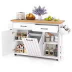 Costway Îlot de cuisine roulant avec poubelle basculante Table d'appoint Blanc/Noir