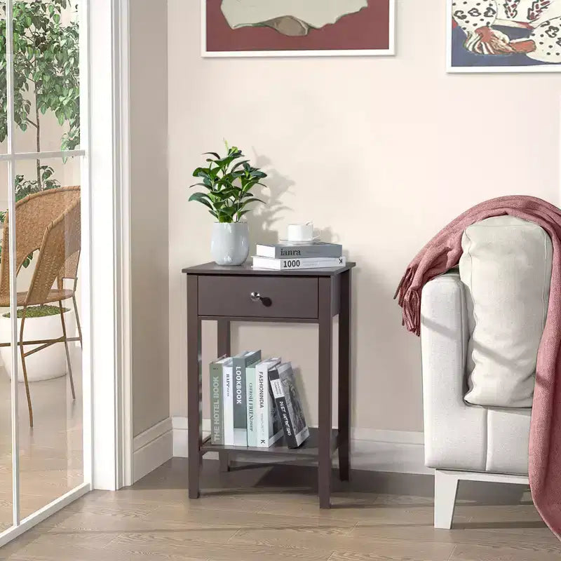 Table de chevet Karl Home 1 tiroir en MDF marron de 46 cm de large