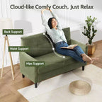 Dyonery 50 Canapé deux places en velours côtelé beige avec cadre en bois massif pour salon, petit canapé confortable avec assise profonde et coussin à ressorts, assemblage sans outils