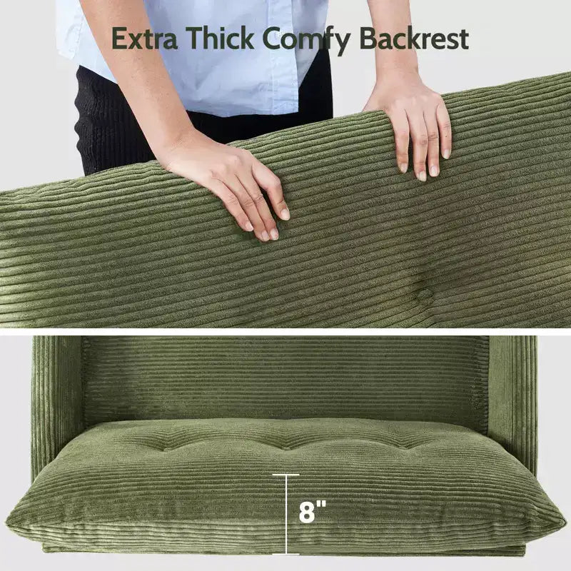 Dyonery 50 Canapé deux places en velours côtelé beige avec cadre en bois massif pour salon, petit canapé confortable avec assise profonde et coussin à ressorts, assemblage sans outils