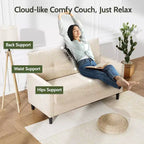 Dyonery 50 Canapé deux places en velours côtelé beige avec cadre en bois massif pour salon, petit canapé confortable avec assise profonde et coussin à ressorts, assemblage sans outils