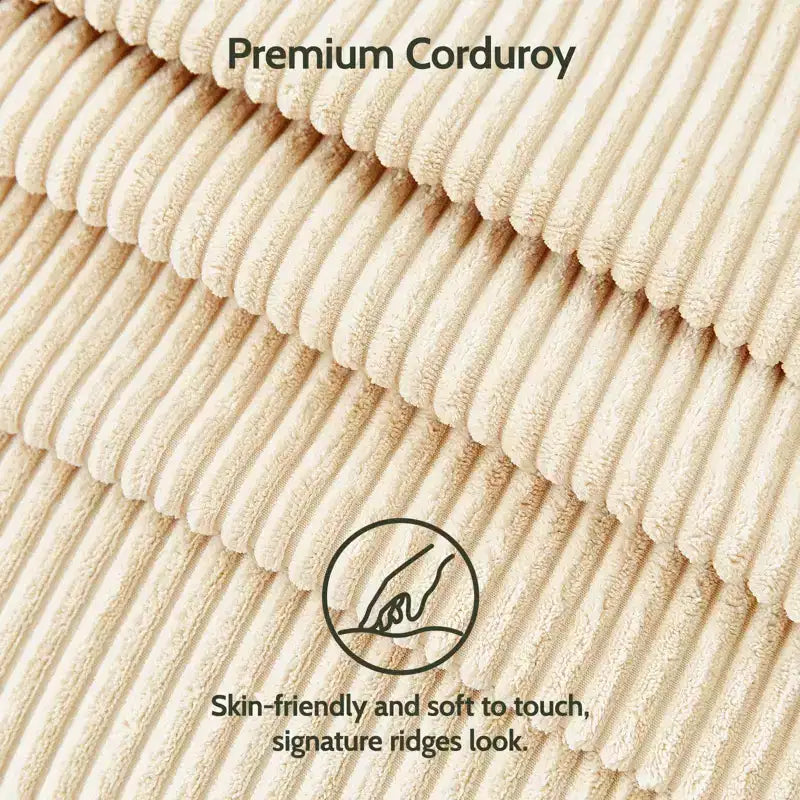 Dyonery 50 Canapé deux places en velours côtelé beige avec cadre en bois massif pour salon, petit canapé confortable avec assise profonde et coussin à ressorts, assemblage sans outils