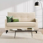 Dyonery 50 Beige Corduroy Loveseat Sofa with Solid Wood Frame for Living Room Small Comfy Loveseat with Deep Seat Spring Cushion, Tool-Free Assembly