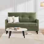 Dyonery 50 Canapé deux places en velours côtelé beige avec cadre en bois massif pour salon, petit canapé confortable avec assise profonde et coussin à ressorts, assemblage sans outils