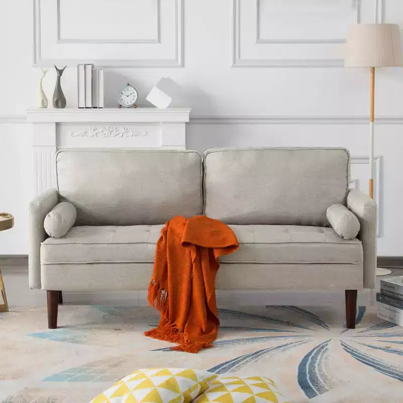 MAYEERTY 65 Modern Loveseat Sofa with Removable Back Cushions & 2 Bolster Pillows, Solid Wood Legs Couch