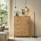 Commode 5 tiroirs cannelée, commode haute et moderne de 120 cm, design à profil incurvé, organiseur de tiroirs en bois