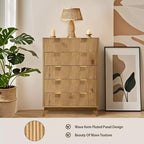 Commode 5 tiroirs cannelée, commode haute et moderne de 120 cm, design à profil incurvé, organiseur de tiroirs en bois