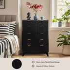 Commode 5 tiroirs cannelée, commode haute et moderne de 120 cm, design à profil incurvé, organiseur de tiroirs en bois