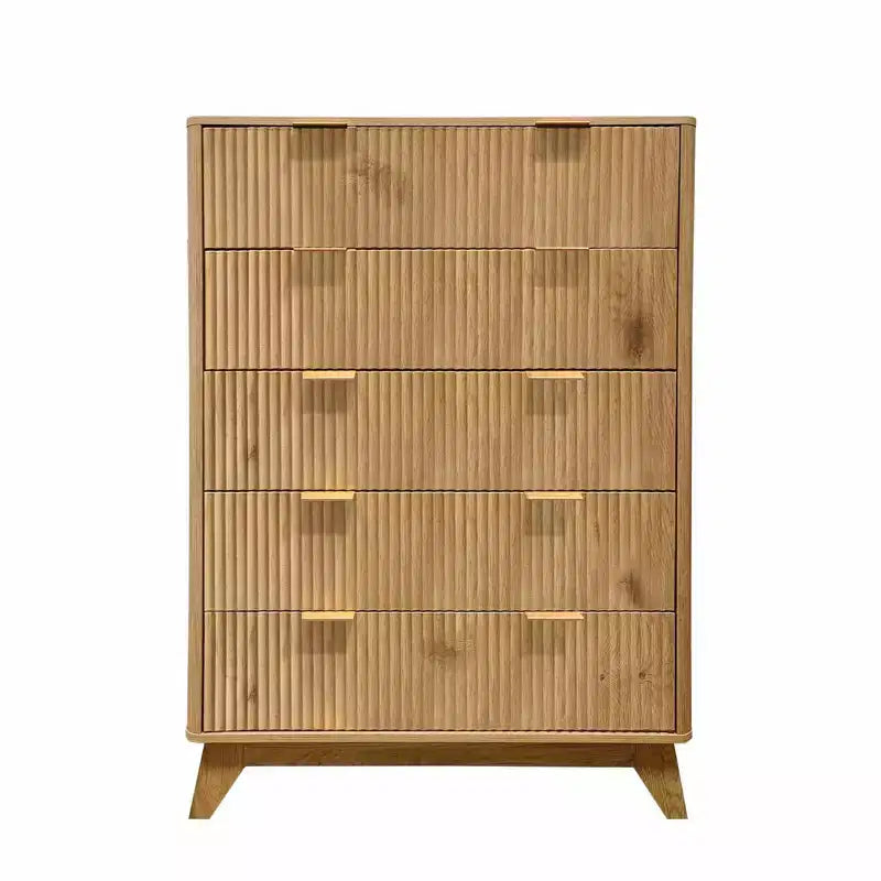 Commode 5 tiroirs cannelée, commode haute et moderne de 120 cm, design à profil incurvé, organiseur de tiroirs en bois