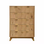 Commode 5 tiroirs cannelée, commode haute et moderne de 120 cm, design à profil incurvé, organiseur de tiroirs en bois