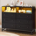 Zstar 47.2 In 6 Drawer Dresser for Bedroom with LED Lights & Charging Station
