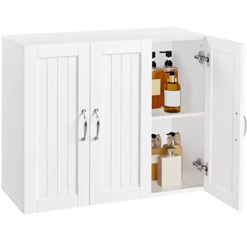 Yaheetech Wall Mounted Cabinet with Three Doors and Adjustable Shelf for Living Room, Laundry Room, Mudroom