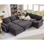 Canapé d'angle en U Dyonery 7 places, canapé-lit modulable, avec lit gigogne, dossier inclinable, rangement, montage sans outils, velours des neiges