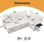Canapé d'angle en U Dyonery 7 places, canapé-lit modulable, avec lit gigogne, dossier inclinable, rangement, montage sans outils, velours des neiges