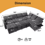 Canapé d'angle en U Dyonery 7 places, canapé-lit modulable, avec lit gigogne, dossier inclinable, rangement, montage sans outils, velours des neiges