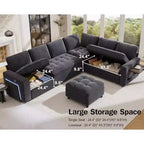 Canapé d'angle en U Dyonery 7 places, canapé-lit modulable, avec lit gigogne, dossier inclinable, rangement, montage sans outils, velours des neiges
