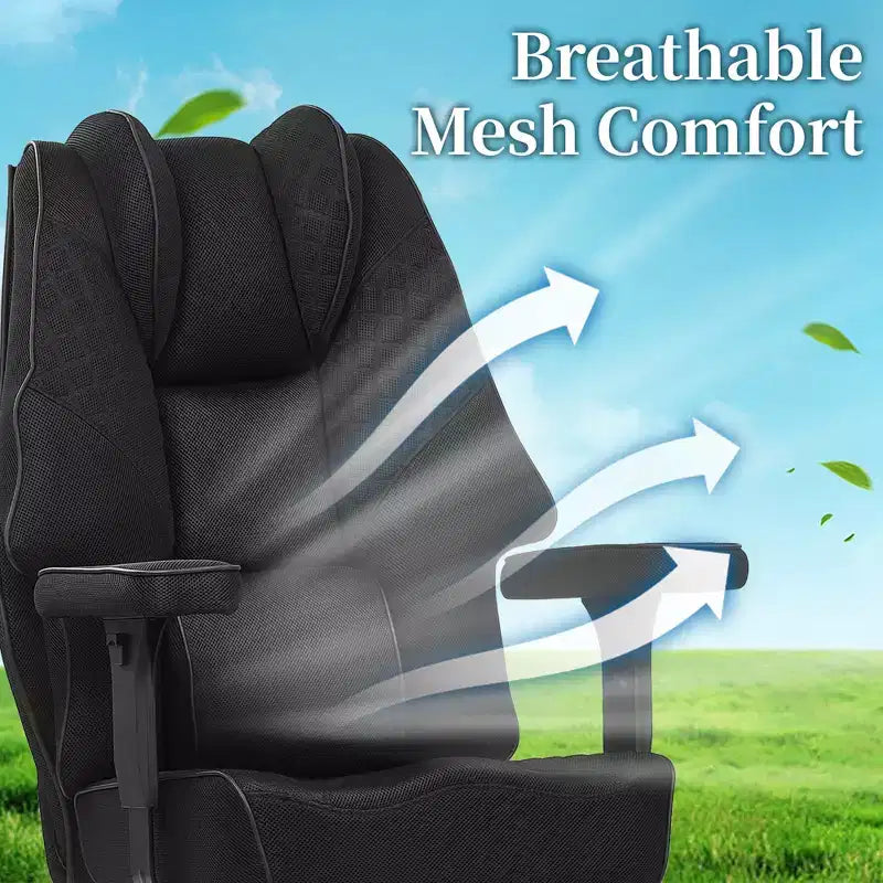 Chaise de bureau ergonomique VECELO avec repose-pieds et accoudoirs, chaise réglable en hauteur avec soutien lombaire et cervical, noire
