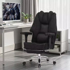 Chaise de bureau ergonomique VECELO avec repose-pieds et accoudoirs, chaise réglable en hauteur avec soutien lombaire et cervical, noire