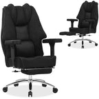 Chaise de bureau ergonomique VECELO avec repose-pieds et accoudoirs, chaise réglable en hauteur avec soutien lombaire et cervical, noire