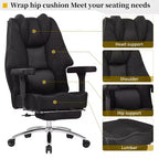 Chaise de bureau ergonomique VECELO avec repose-pieds et accoudoirs, chaise réglable en hauteur avec soutien lombaire et cervical, noire