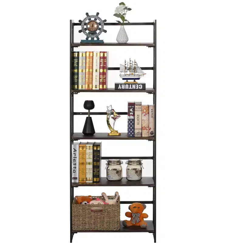 Étagère pliable VECELO, bibliothèque pliable à 5 niveaux, étagère de rangement industrielle en métal pour salon ou chambre, marron