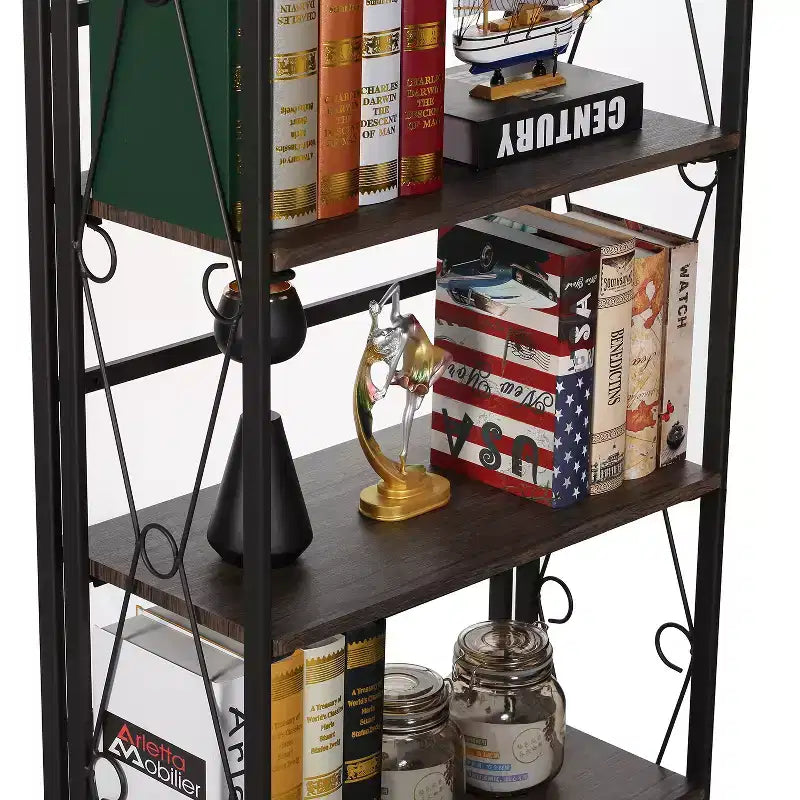 Étagère pliable VECELO, bibliothèque pliable à 5 niveaux, étagère de rangement industrielle en métal pour salon ou chambre, marron