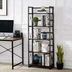 Étagère pliable VECELO, bibliothèque pliable à 5 niveaux, étagère de rangement industrielle en métal pour salon ou chambre, marron