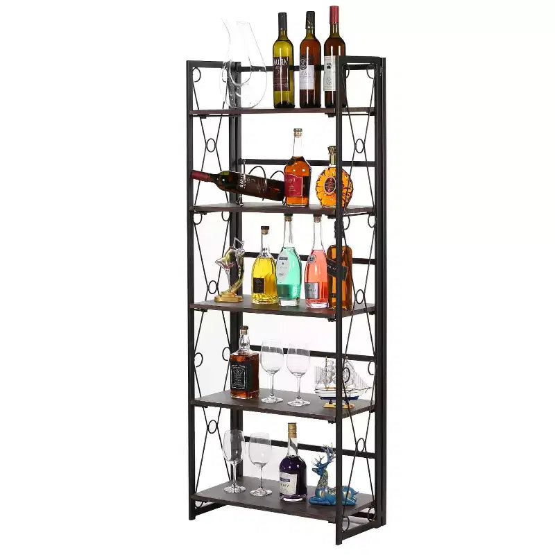 Étagère pliable VECELO, bibliothèque pliable à 5 niveaux, étagère de rangement industrielle en métal pour salon ou chambre, marron